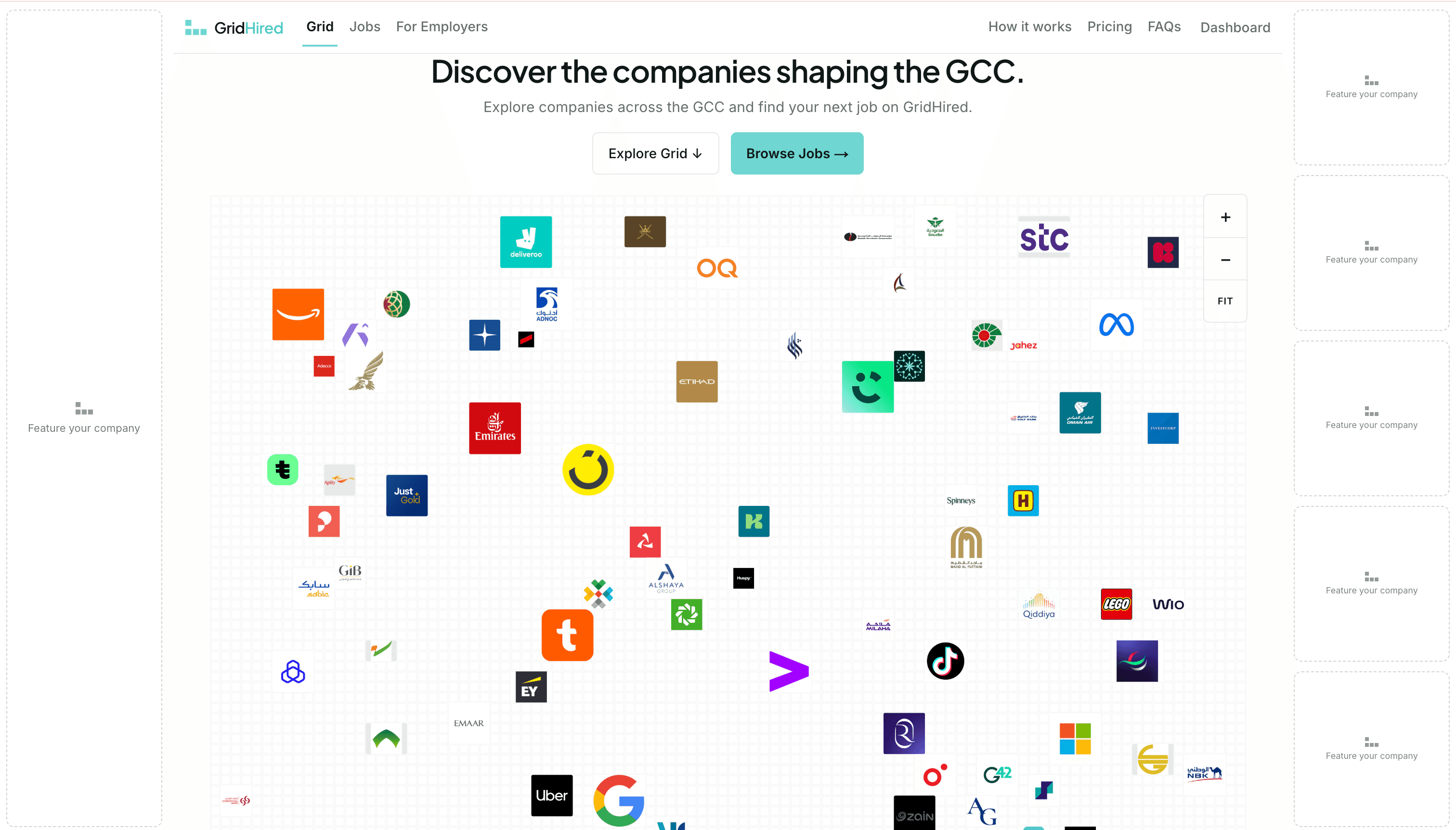 GridHired homepage: the populated GCC company grid with company logos
