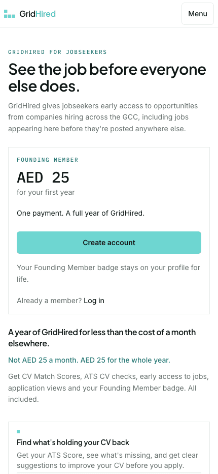 GridHired jobs page on mobile, live capture