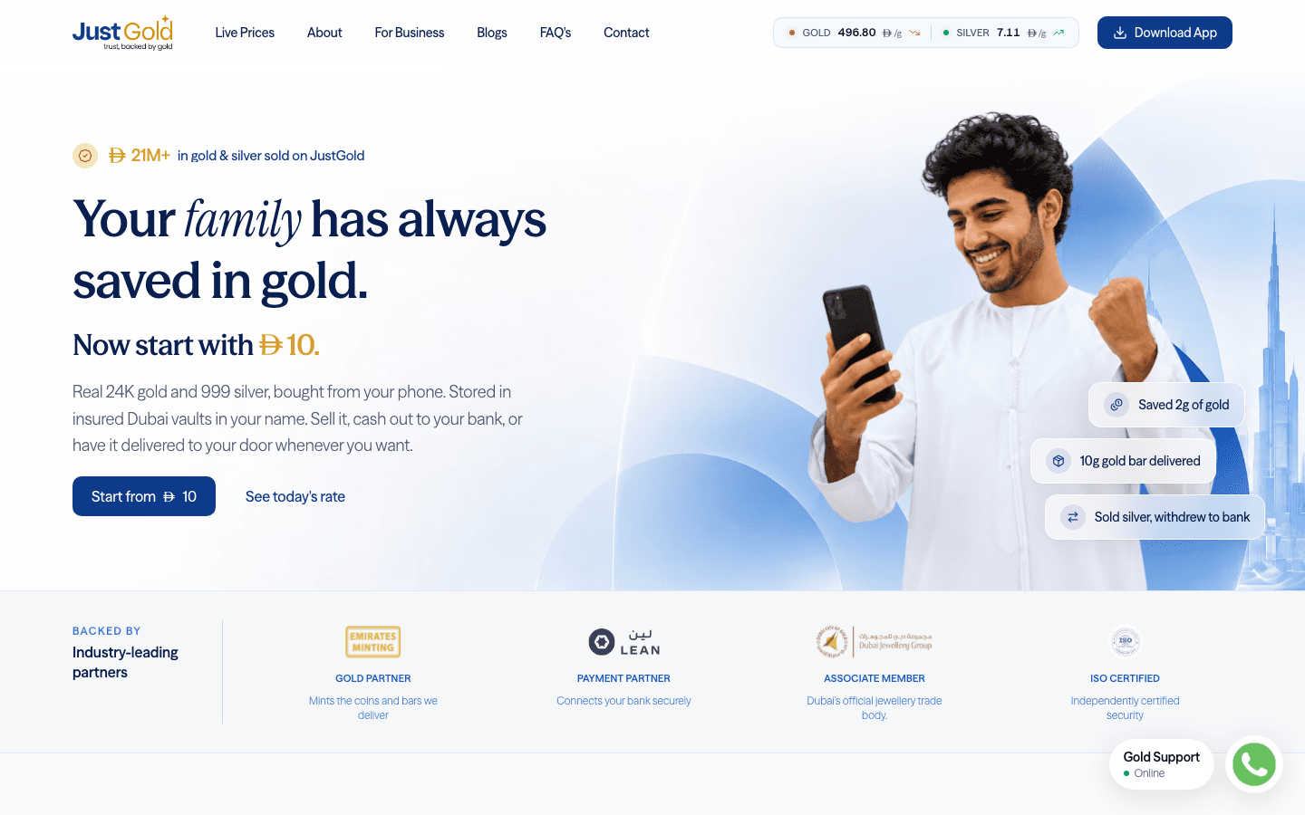 JustGold website homepage, live capture